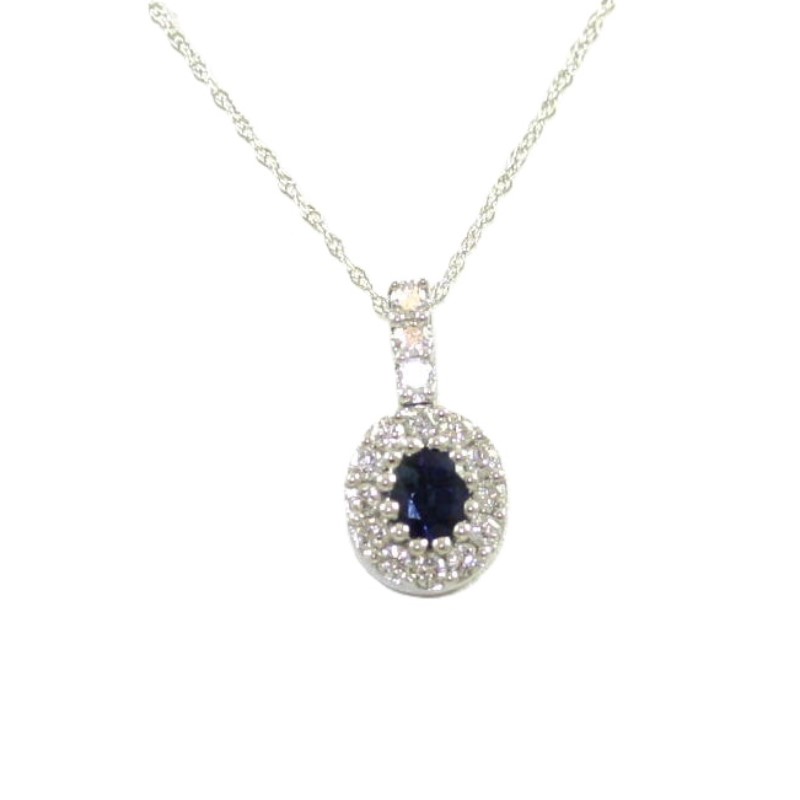 14 Karat White Gold Sapphire And Diamond Pendant