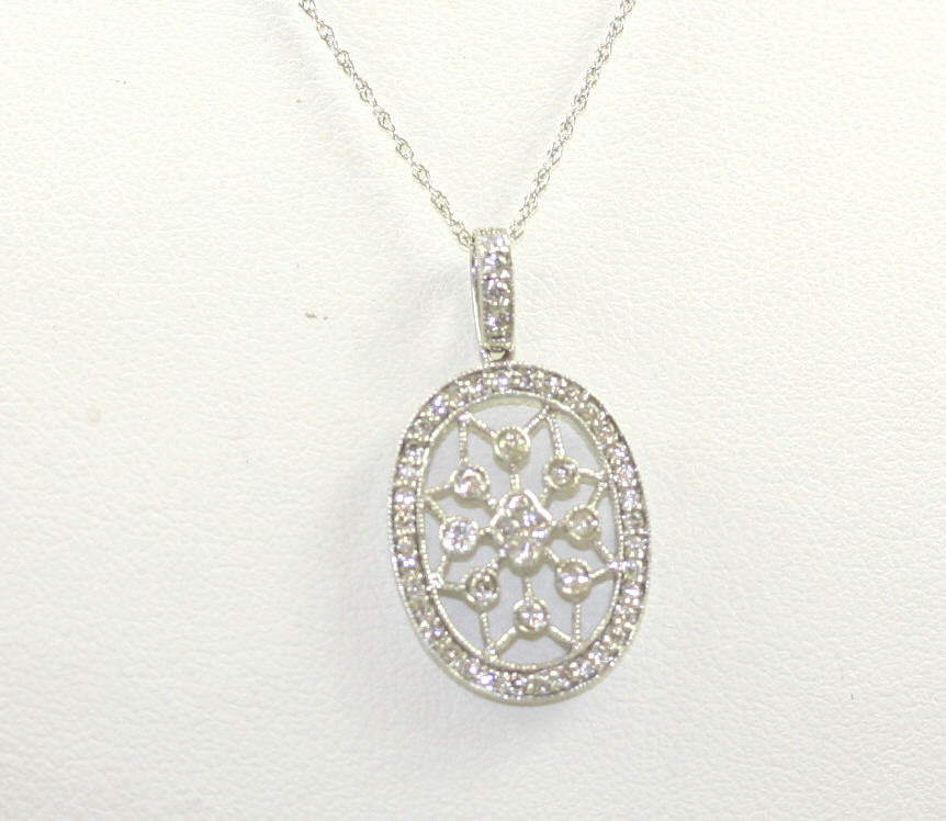 14 Karat White Gold Oval Cutout  Pendant Necklace