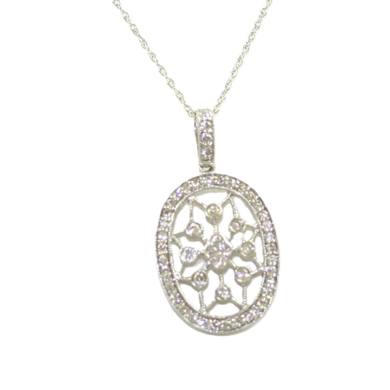 14 Karat White Gold Oval Diamond Pendant