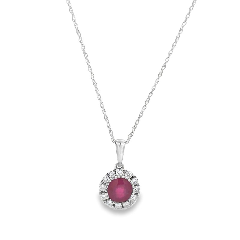 14 Karat White Gold Ruby And Diamond Pendant