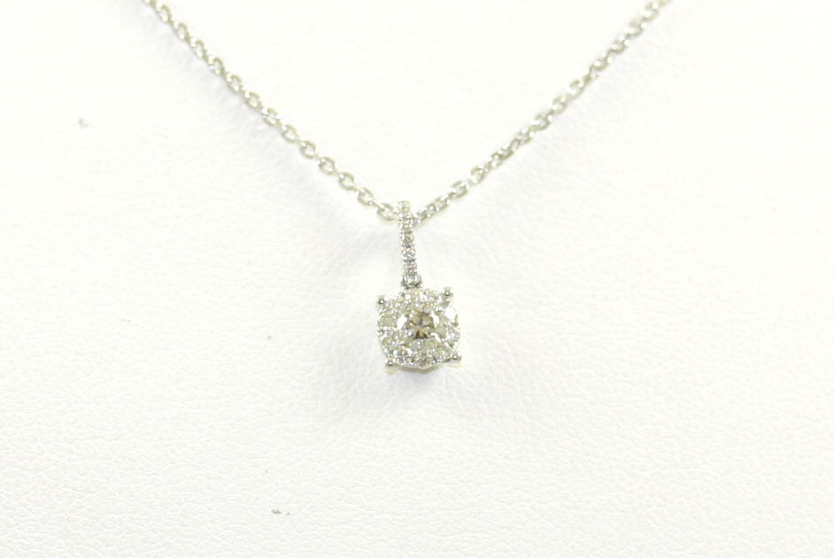 18 Karat White Gold Diamond Semi-Mount Pendant Necklace
