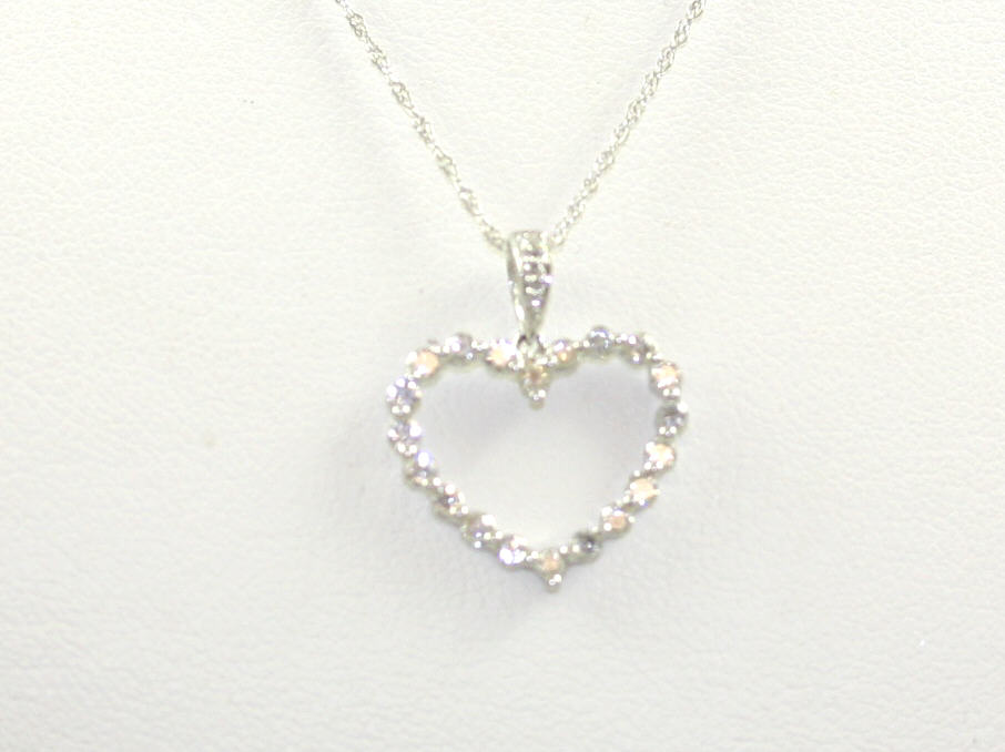 14 Karat White Gold Diamond Open Heart Pendant Necklace
