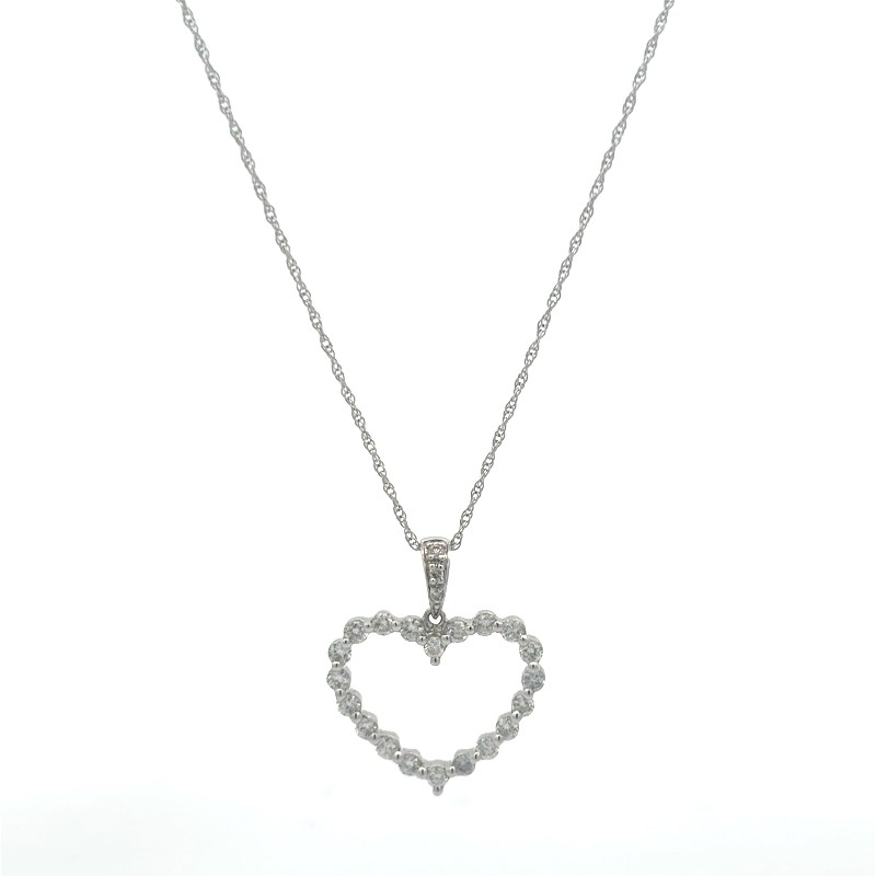 14 Karat White Gold Open Heart Diamond Pendant