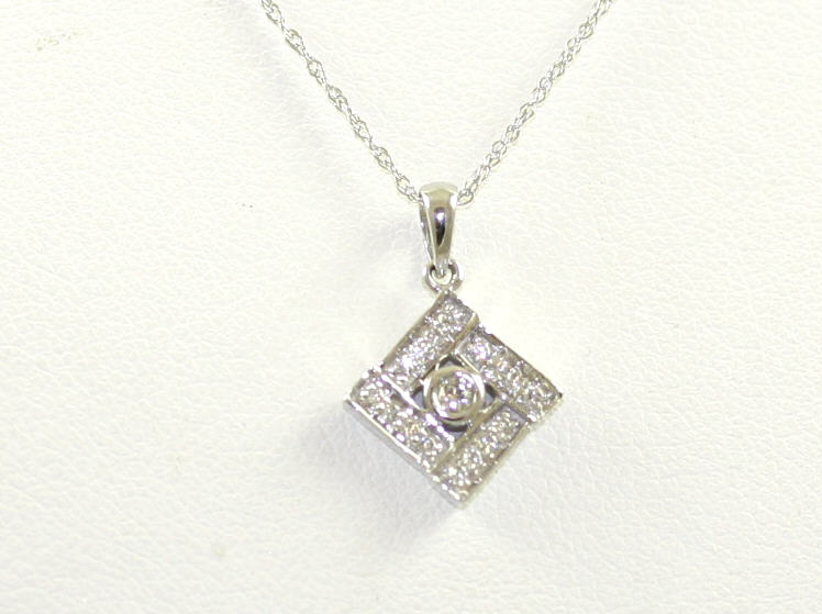 Classique 14 Karat White Gold Square Diamond Pendant