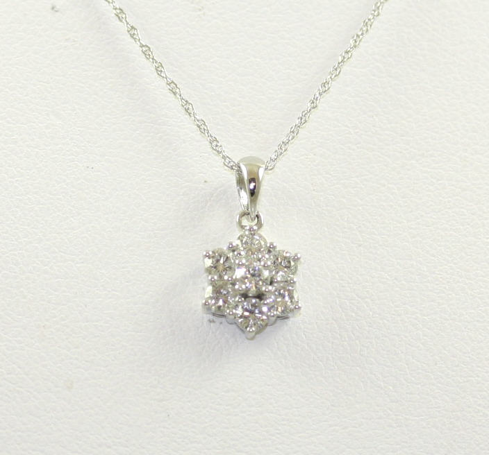 14K White Gold Round Lab-Created Diamond Cluster Necklace