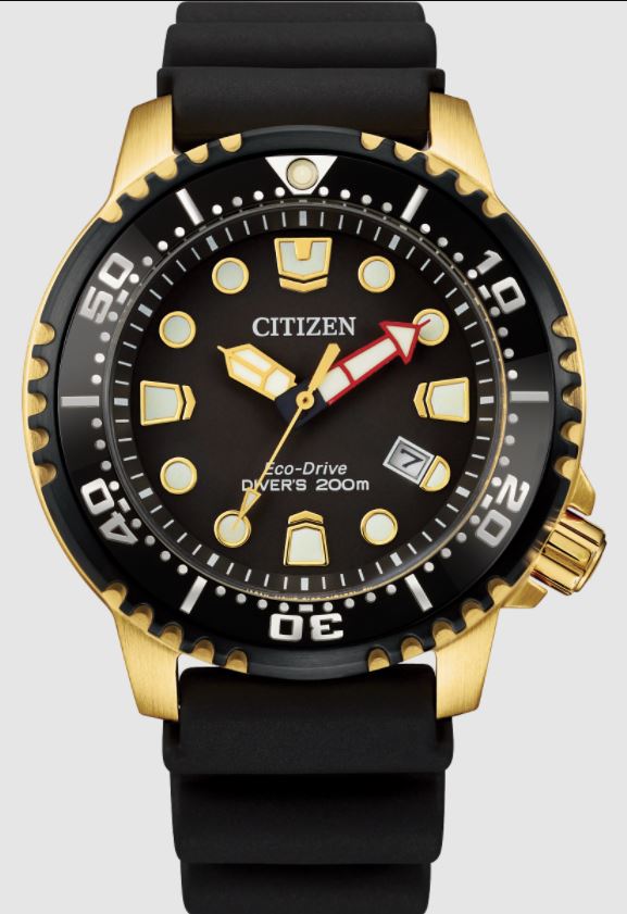 Citizen Promaster Diver Timepice Having A 44Mm Gold-Tone Stainless Steel Case With A Black Marker Date Dial  Black Uni-Directinal Time Lapse Bezel And A Mineral Crystal