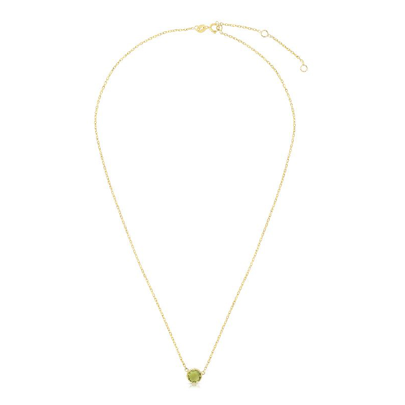 ROYAL CHAIN 14KY EXT NECKLACE W/ PERIDOT IN CENTER AND SPRING RING CLASP MEASURING 17