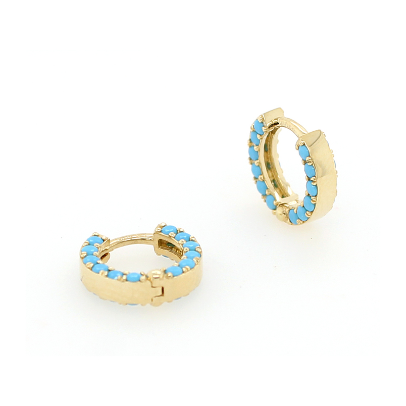 14 Karat Yellow Gold Turquoise Huggie Earrings