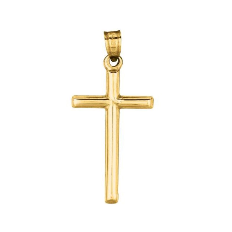 14 Karat Yellow Gold Small Round Tubular Cross Charm