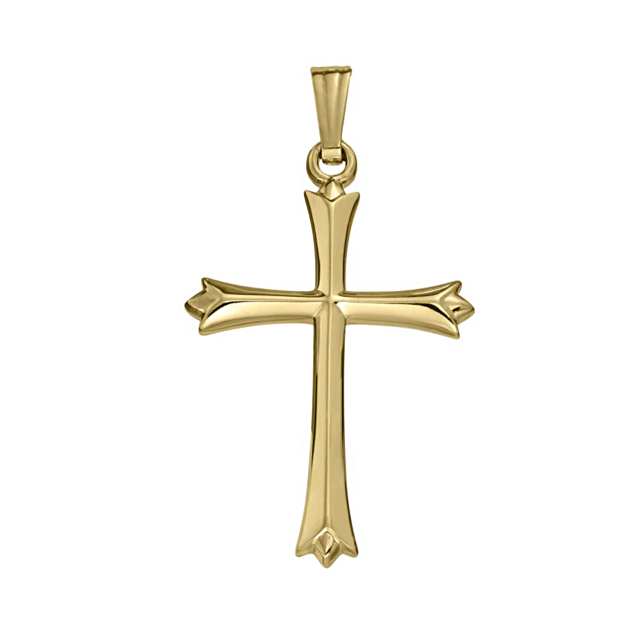 14 Karat Yellow Gold Adult Fluted Cross Pendant 14mm X 29mm