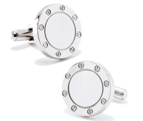Stainless Steel Engravable Cufflink With Screw Design On Edges.