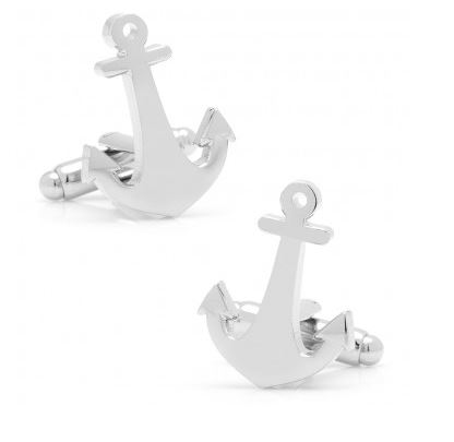 CUFFLINKS POLISHED PLATED AND ENAMEL ANCHORS AWEIGHT CUFFLINKS.