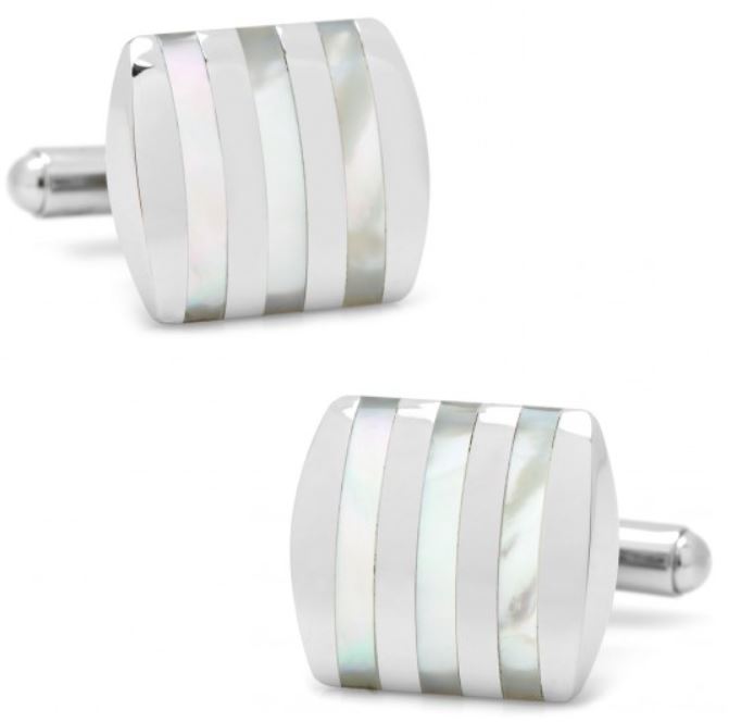 Stainless Steel & Mother Of Pearl Striped Cufflinks.