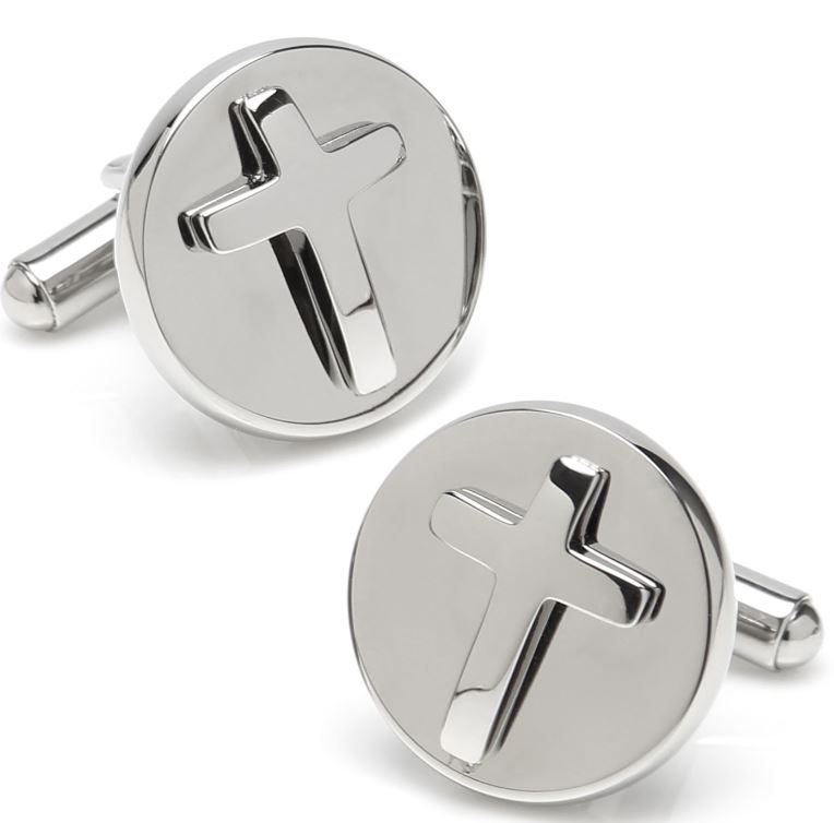 Polished Stainless Steel Cross Round Cufflinks