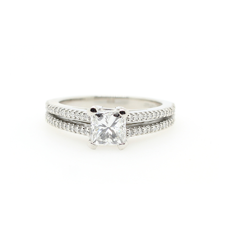 Platinum Diamond Ring  Having 1 EGL Certified  Princess Cut Diamond 4 Prong Set In Center Weighing  1.03 Carats  SI1-E