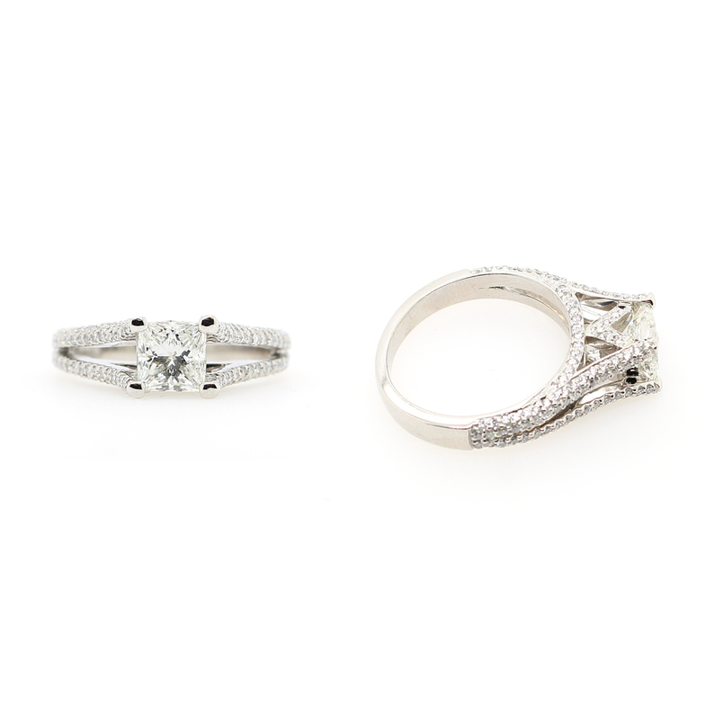 Platinum Diamond Ring Having 1 EGL Certified Princess Cut Diamonds In The Center Weighing 1.01 Carats VS1-I
