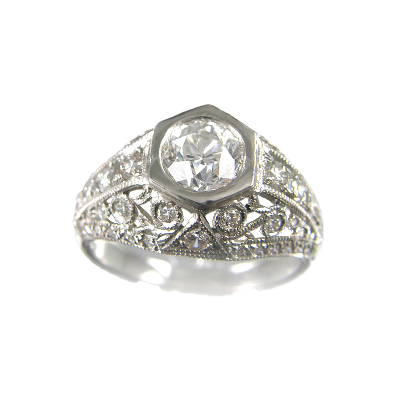 Platinum  Antique  Reproduction  EGL Diamond  Ring