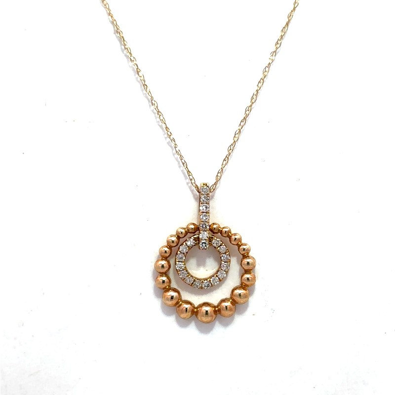 14 Karat Yellow Gold Diamond Double Circle Pendant