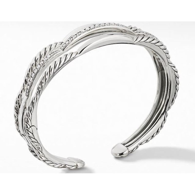 Estate David Yurman Sterling Silver 14 mm Tides 3-Row Cuff Bangle Bracelet.