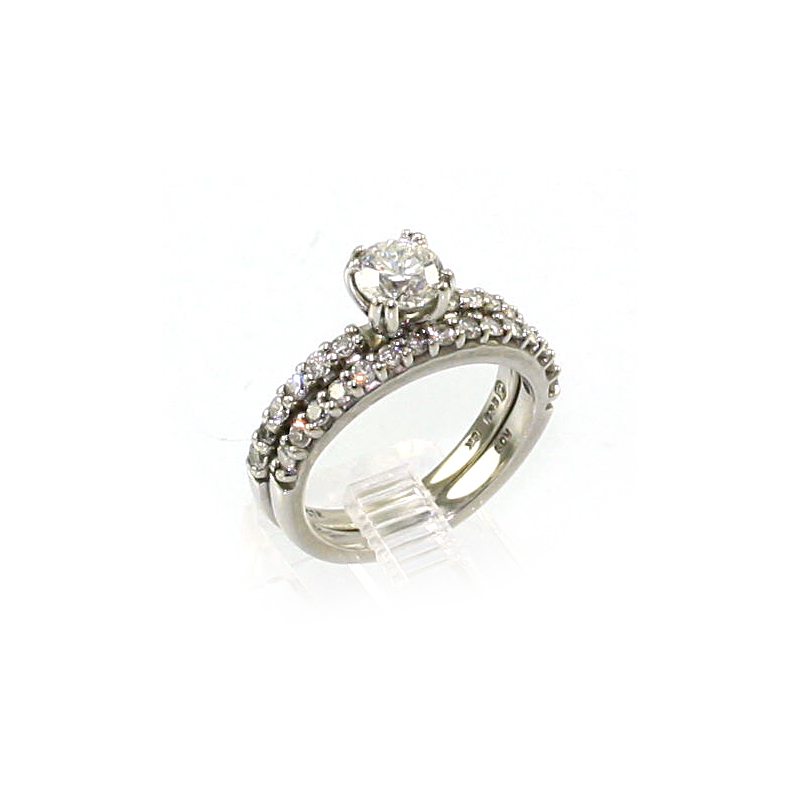 Estate 18 Karat White Gold Diamond Bridal Set  Engagement Ring And Band