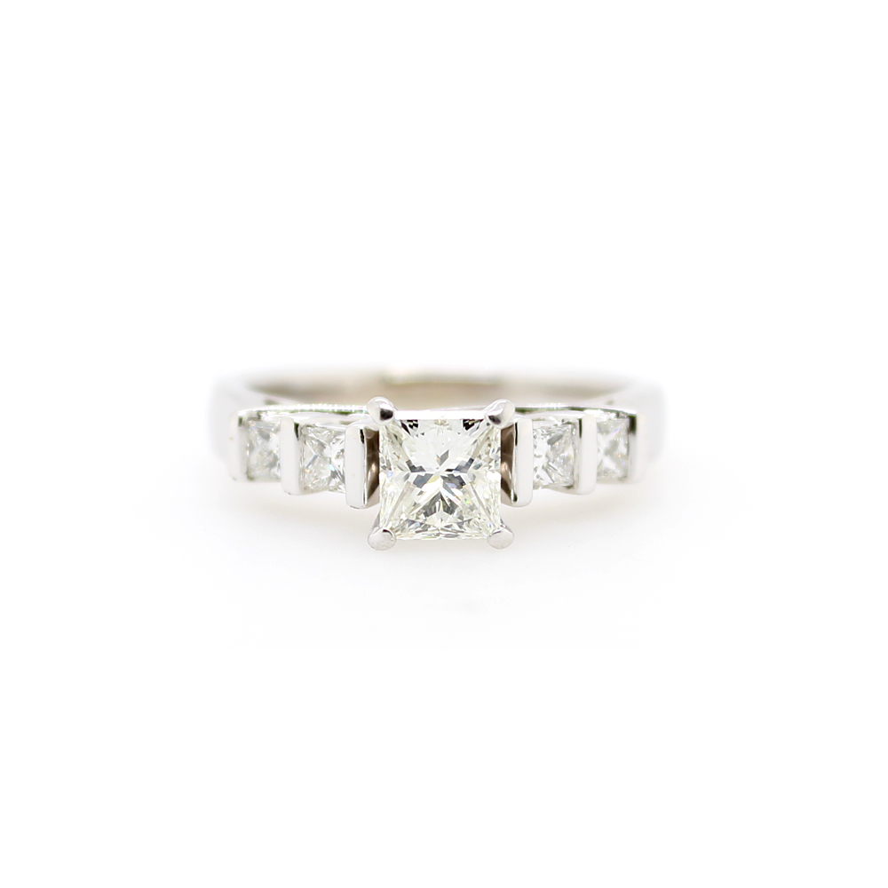 Estate 14 Karat White Gold 5 Princess Cut Diamond Engagement Ring