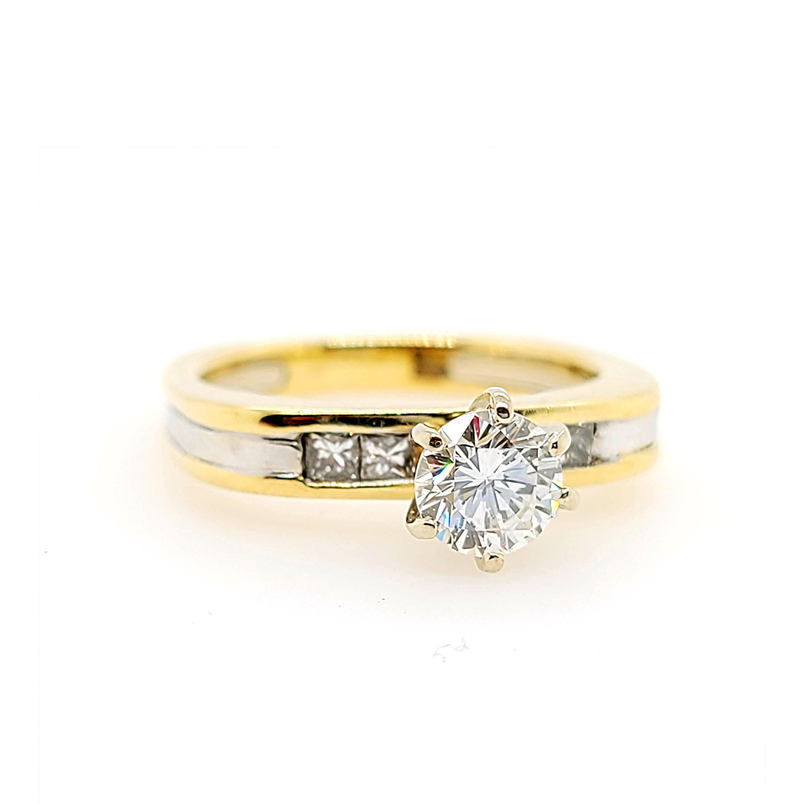 Estate 14 Karat Yellow And White Gold Diamond Engagement Ring