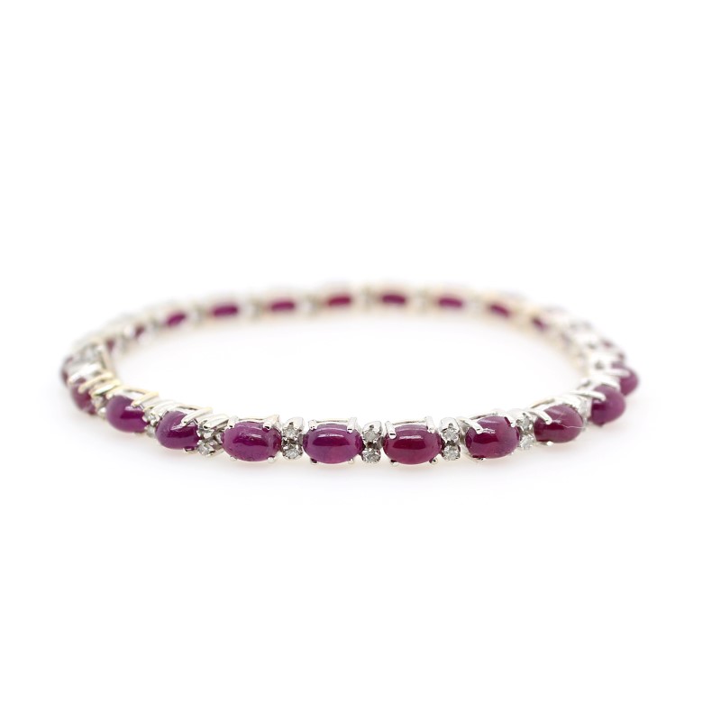 Estate 14 Karat White Gold Diamond & Ruby Bracelet