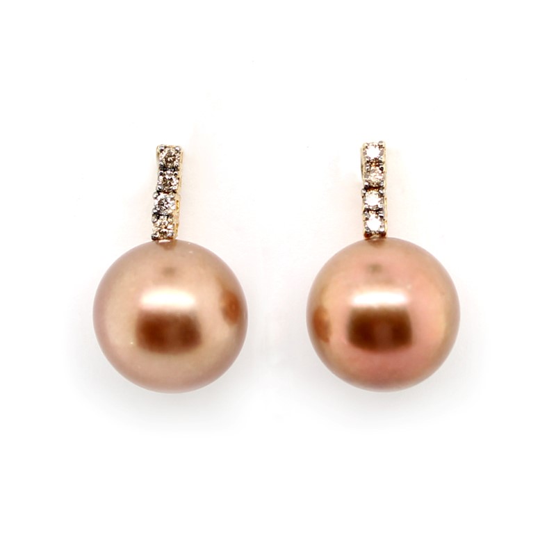 Estate Yvel 18 Karat Yellow Gold Tahitian Pearl And Diamond Earrings From The Golden Brown Collection