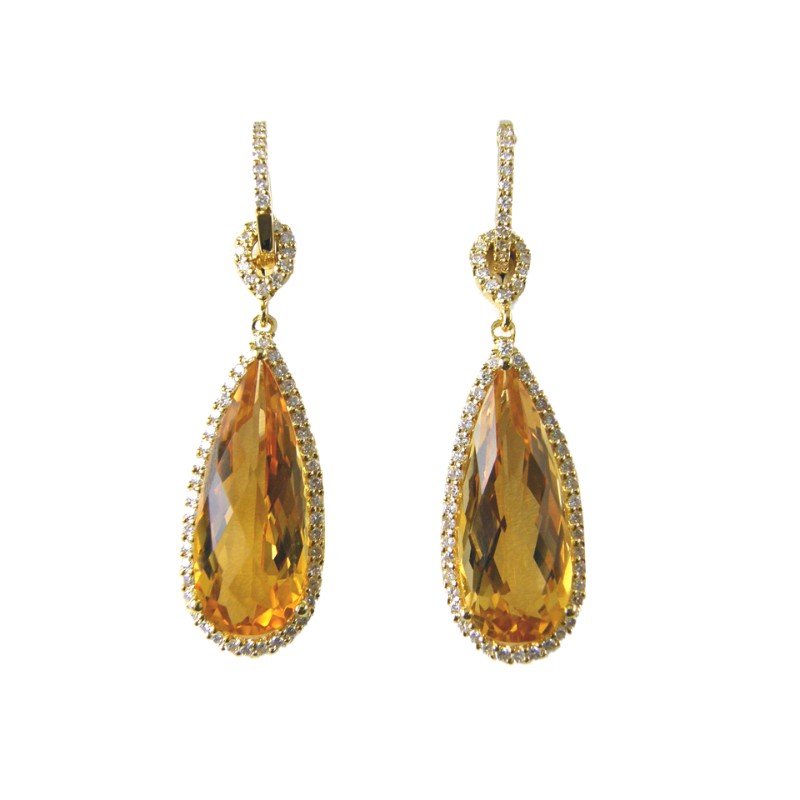 Estate Dove's Diamond And Citrine Earrings
