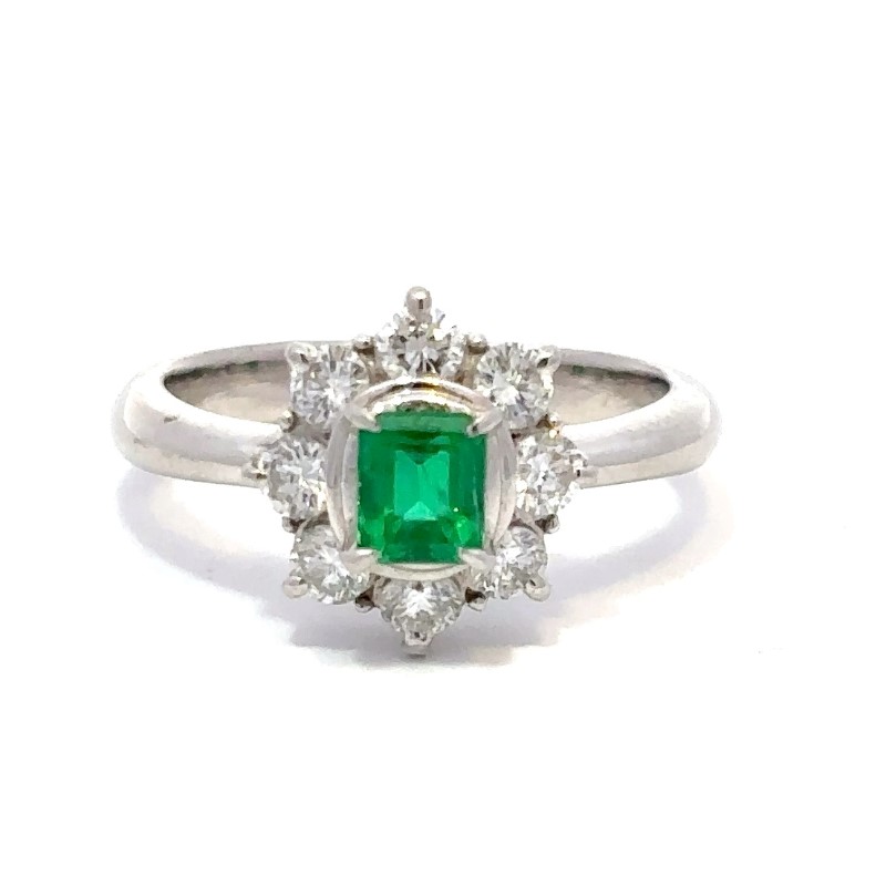 Estate Platinum Emerald & Diamond Ring