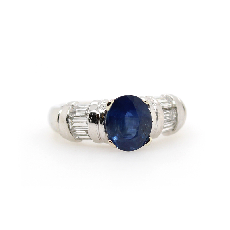 Estate Platinum Blue Sapphire And Diamond Ring
