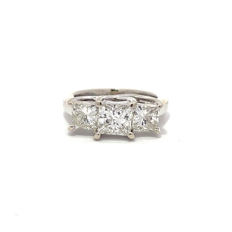 Estate 14 Karat White Gold 3 Across Diamond Ring