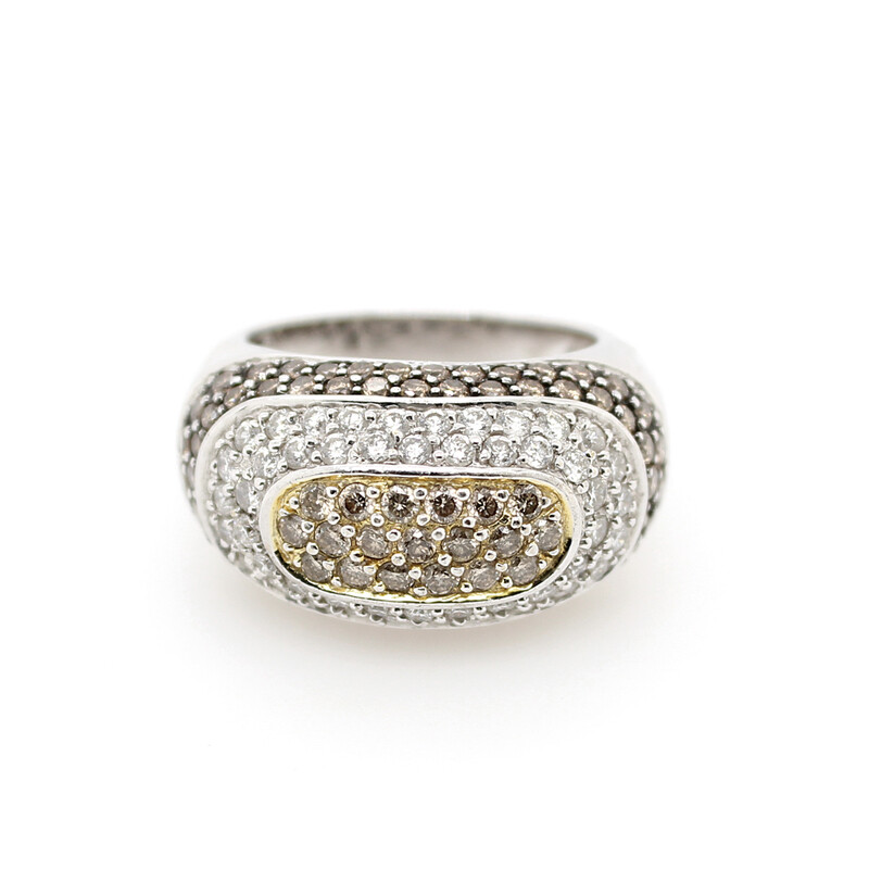 Estate 18 Karat White Gold White And Champagne Diamond Ring