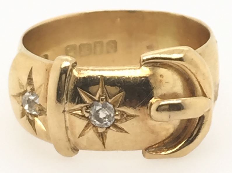 Estate 18 Karat Yellow Gold Old Mine Cut Diamond Buckle Ring
