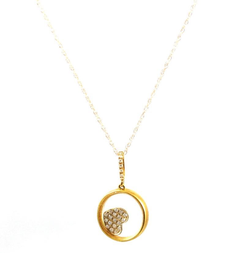 Estate Diamond Circle Heart Pendant Necklace