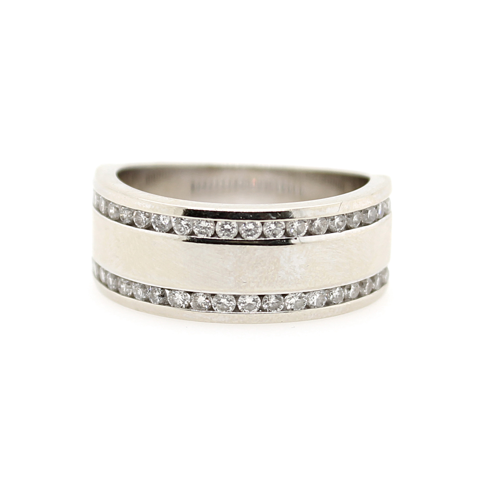 Estate 14 Karat White Gold Wide Diamond Band