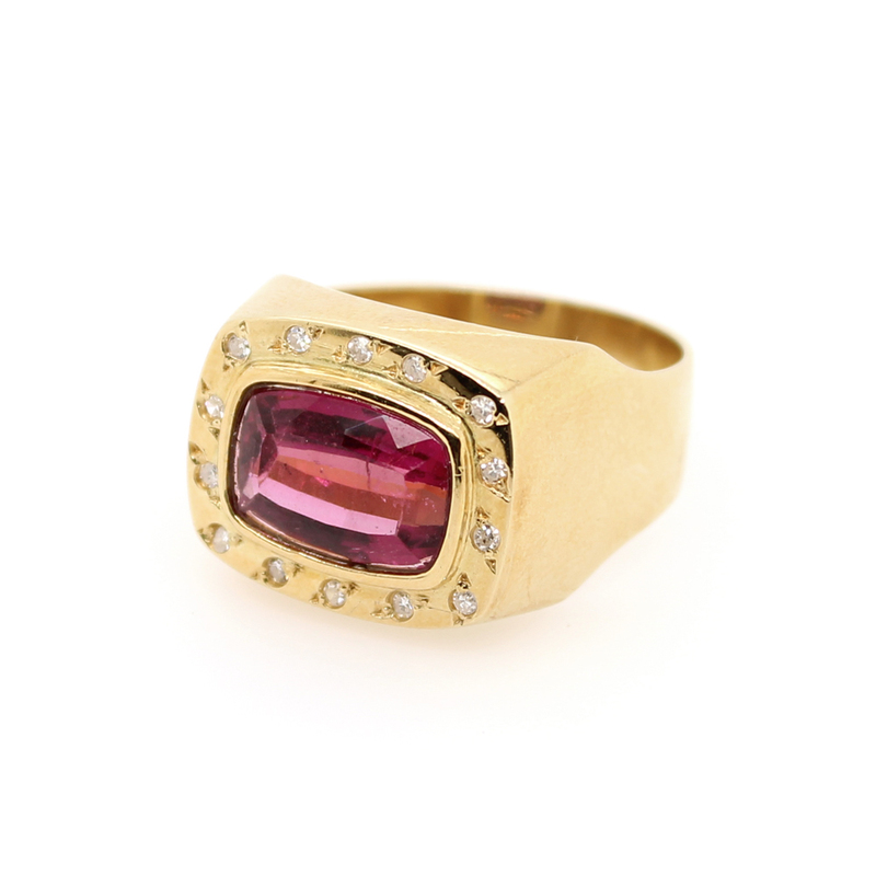 A & R Estate 14 Karat yellow gold Diamond And Rubelite Ring