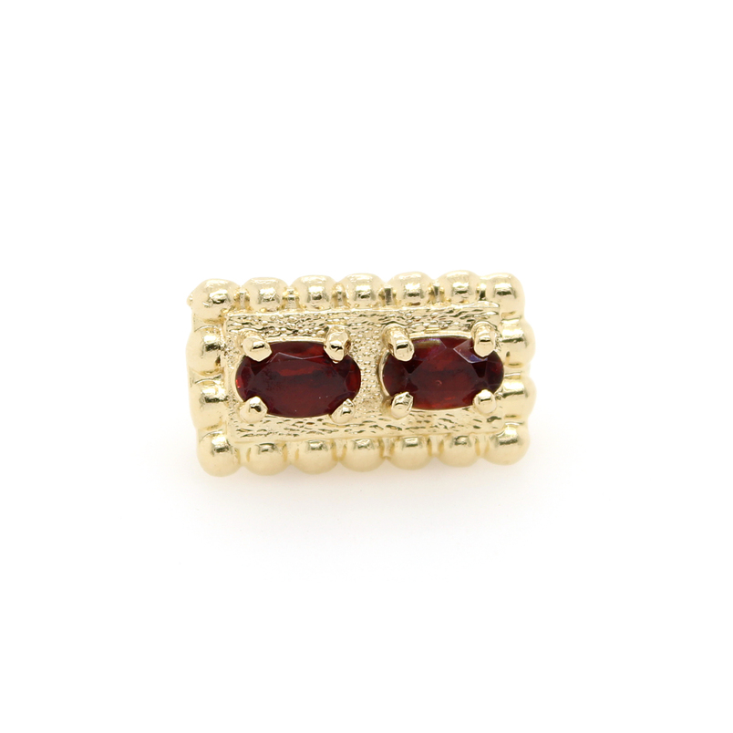 Estate Richard Glatter 14 Karat Yellow Gold Rectangular Slide Having 2 Oval Cut Garnets