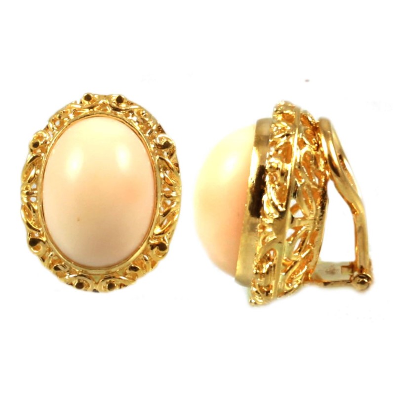 Estate 18 Karat Yellow Gold Angel Skin Coral Earring