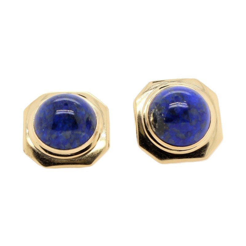 Estate 14 Karat Yellow Gold Lapis Stud Earrings