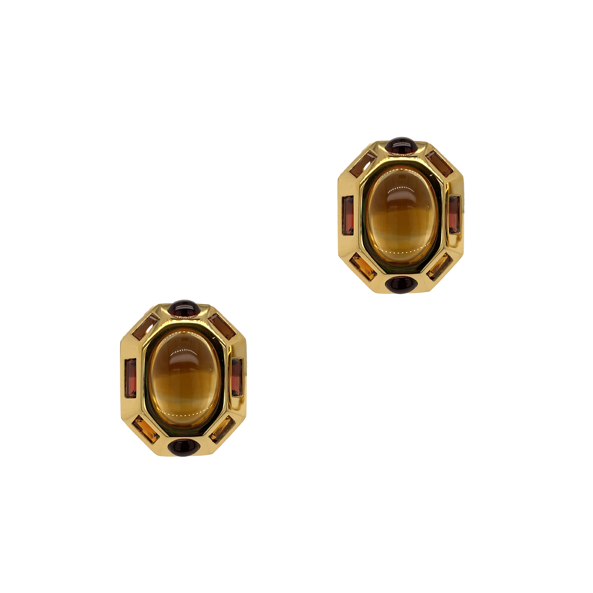 Estate 18 Karat Yellow Gold Verdura Citrine & Rhodalite Garnet Clip On Earrings