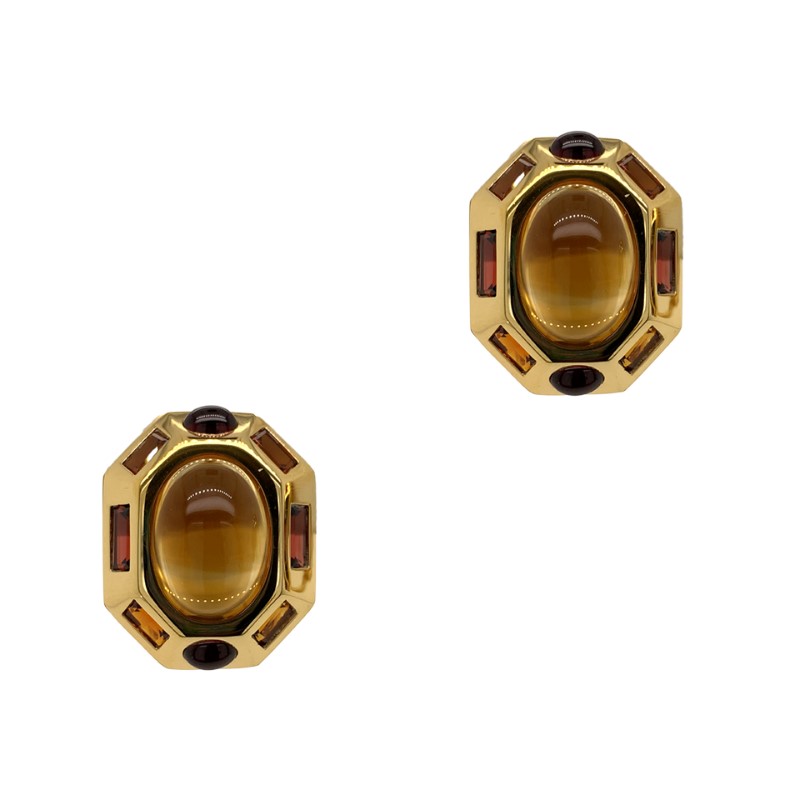 Estate Verdura Citrine & Rhodalite Garnet Clip On Earrings