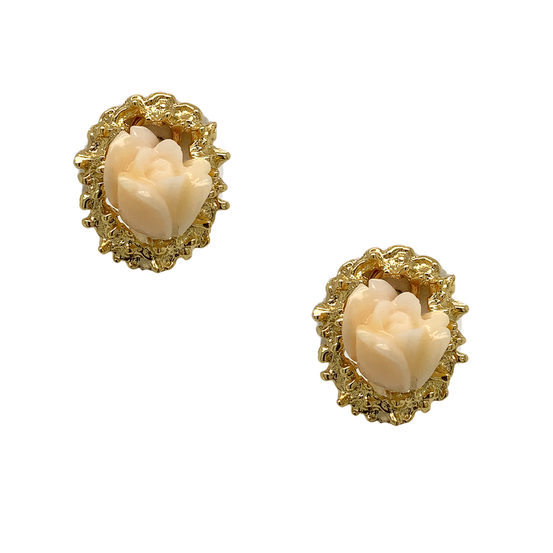 Estate fourteen karat yellow gold Jade earrings