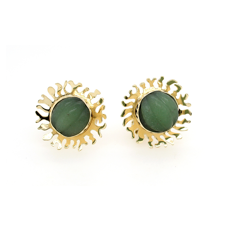 Estate 14 Karat Yellow Gold Clip On Jade Earrings