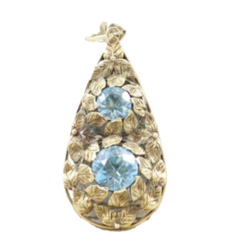 Estate 14 Karat Yellow Gold Pear Shaped Blue Zircon Pendant