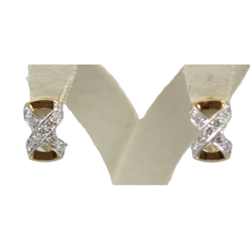 Estate 14 Karat Yellow And White Gold Diamond "X" Clip On Earrings