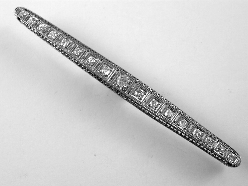 Estate 18 Karat white Gold Diamond Pin