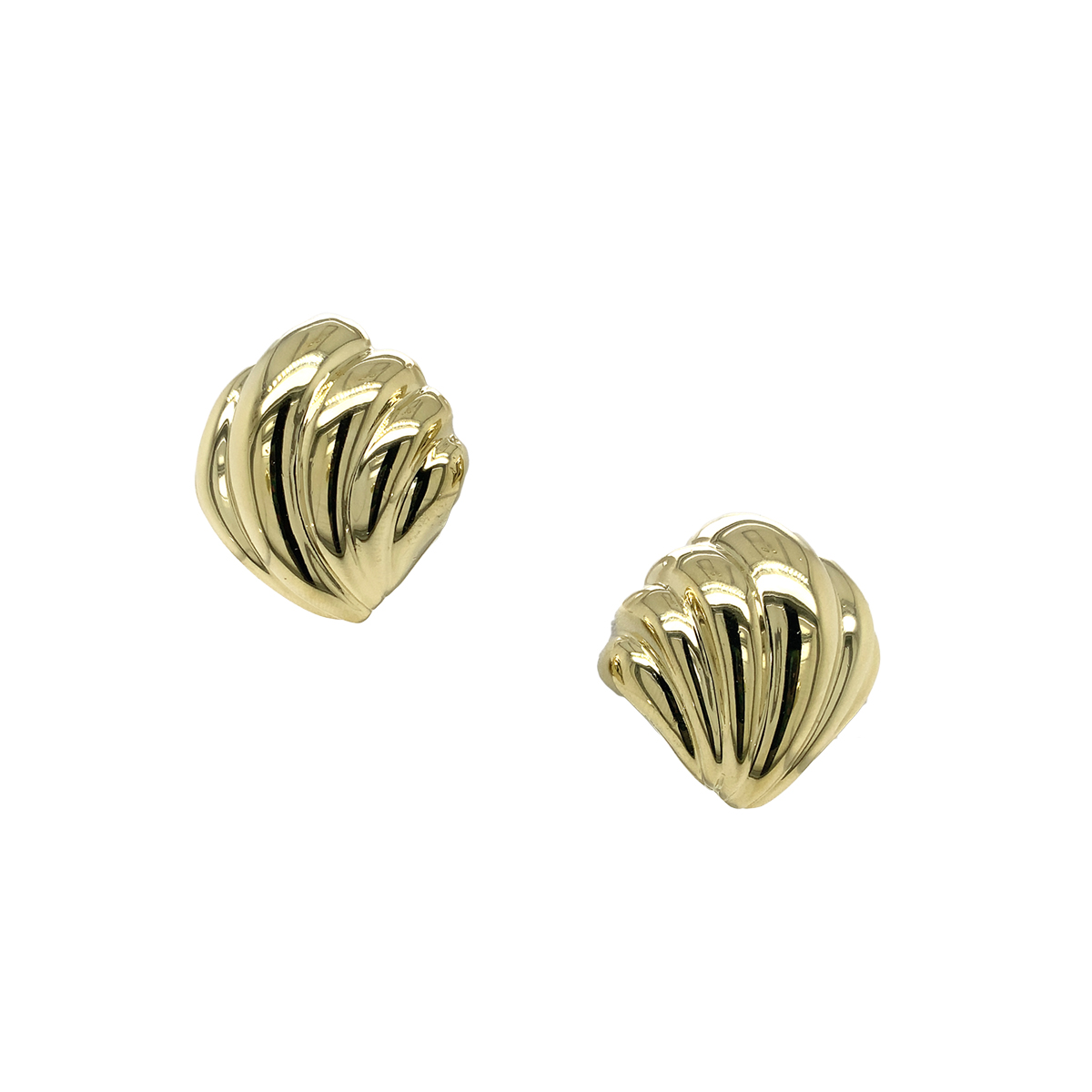 Estate 14 Karat Yellow Gold Hollow Shell Clip-On Earrings With Omega Backs