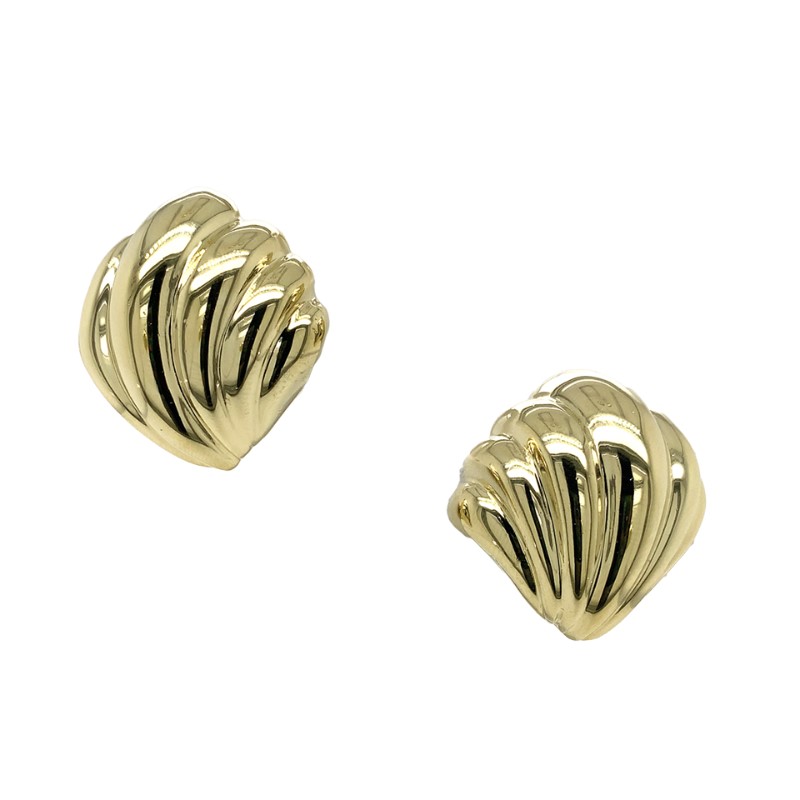 Estate 14 Karat Yellow Gold Hollow Shell Clip-On Earrings With Omega Backs