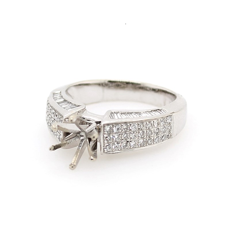 Estate 14 Karat White Gold Diamond Semi Mount Ring